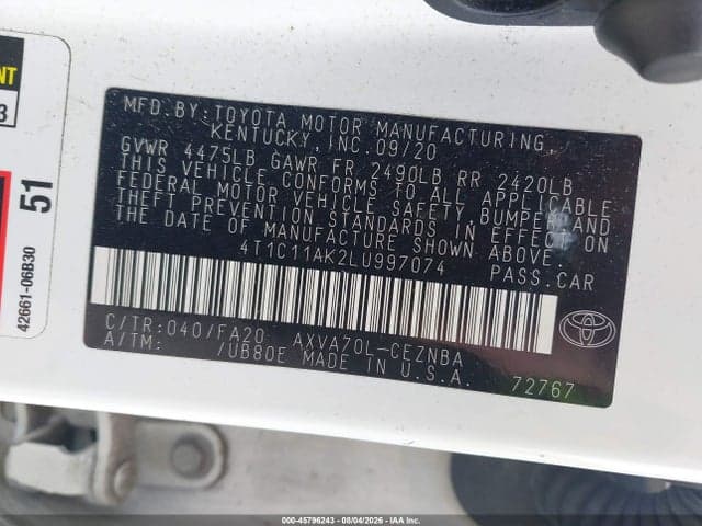 2020 TOYOTA CAMRY LE 9