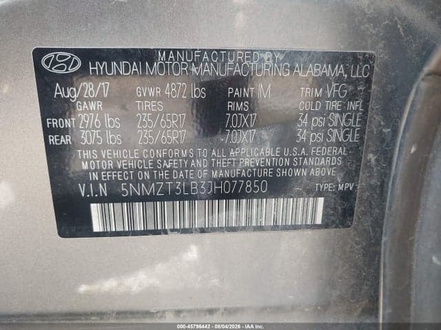 2018 HYUNDAI SANTA FE SPORT 2.4L 9