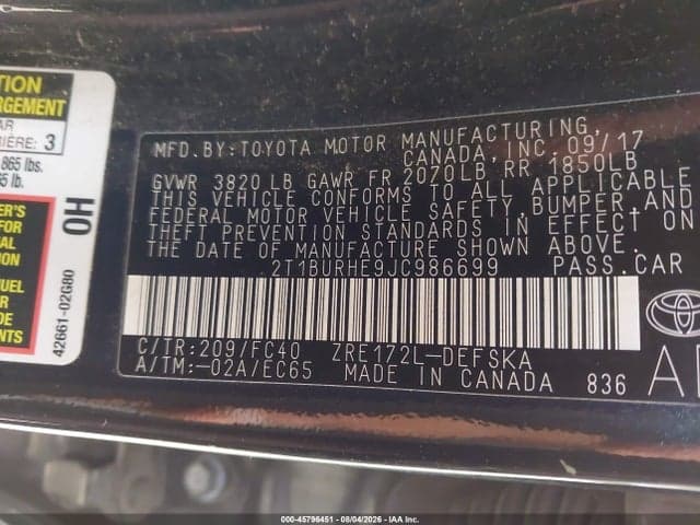 2018 TOYOTA COROLLA SE 9