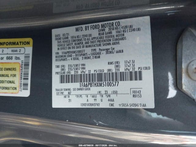 2021 FORD MUSTANG ECOBOOST FASTBACK 9