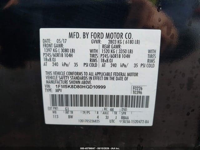 2017 FORD EXPLORER XLT 9