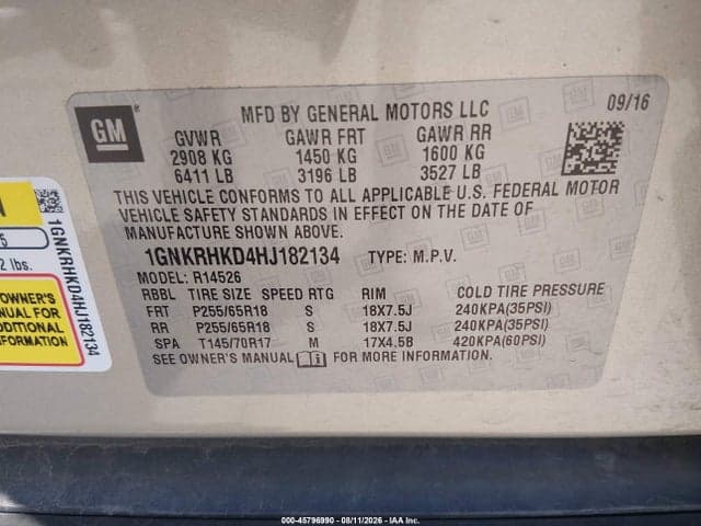 2017 CHEVROLET TRAVERSE LT 9