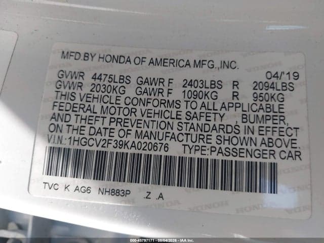 2019 HONDA ACCORD SPORT 2.0T 9