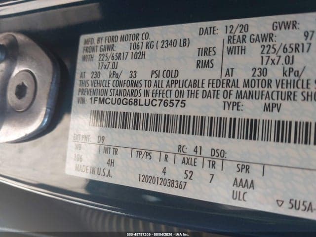 2020 FORD ESCAPE SE 9