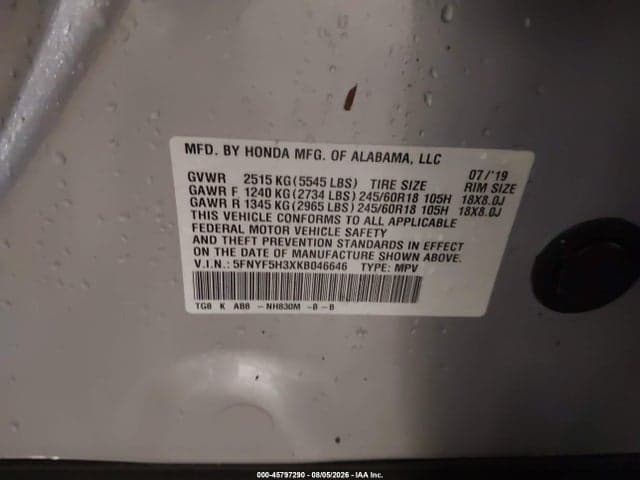 2019 HONDA PILOT EX 9