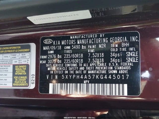 2019 KIA SORENTO 3.3L EX 9