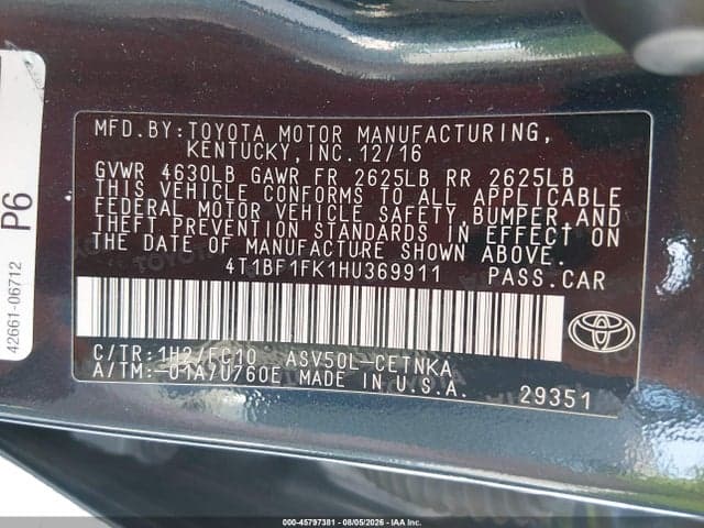 2017 TOYOTA CAMRY LE 9