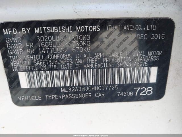 2017 MITSUBISHI MIRAGE ES 9