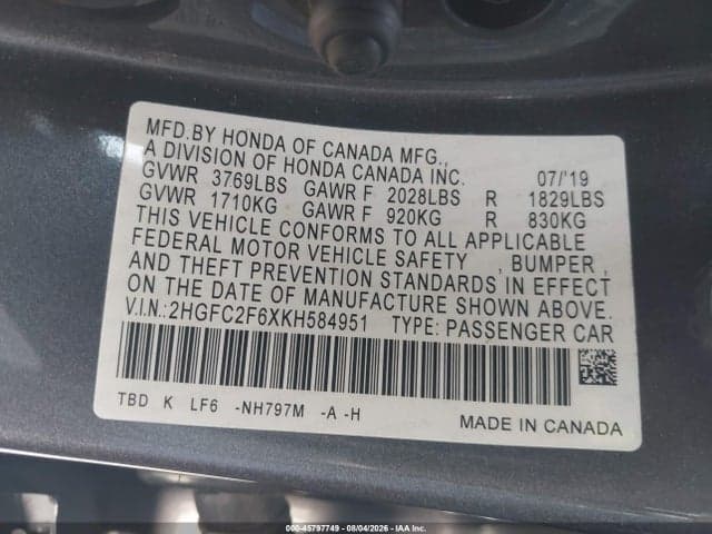 2019 HONDA CIVIC LX 9