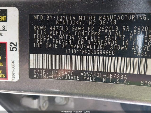 2019 TOYOTA CAMRY SE 9