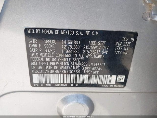 2019 HONDA HR-V EX 9