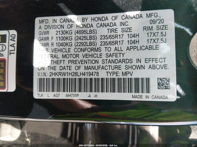 2020 HONDA CR-V 2WD LX 9