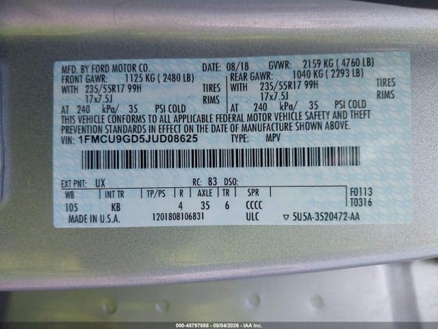 2018 FORD ESCAPE SE 9
