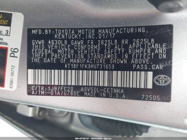 2017 TOYOTA CAMRY LE 9