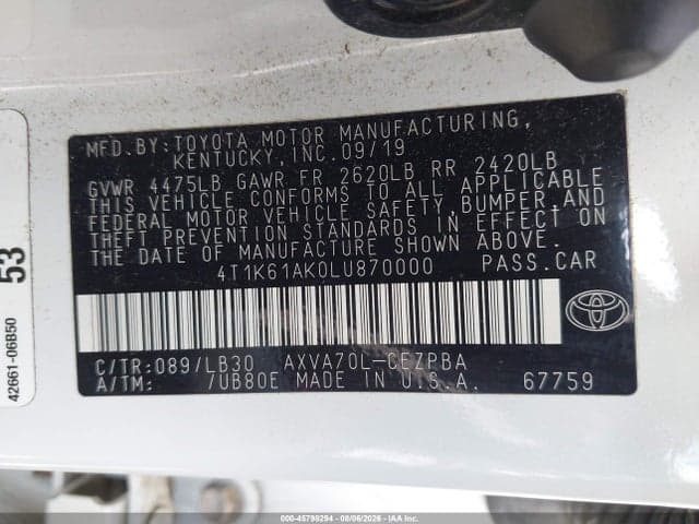 2020 TOYOTA CAMRY XSE 9