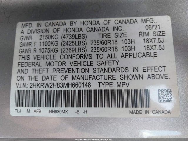 2021 HONDA CR-V AWD EX-L 9