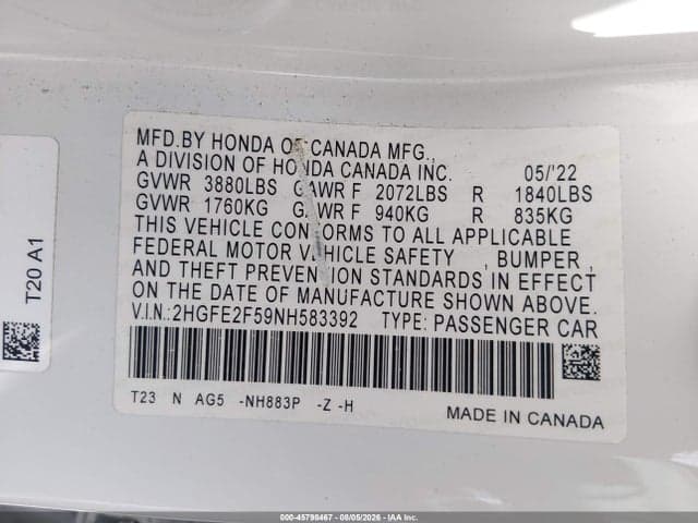 2022 HONDA CIVIC SPORT 9