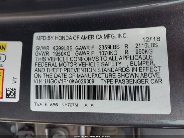 2019 HONDA ACCORD LX 9