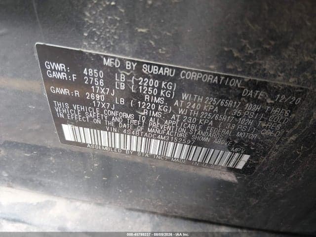 2021 SUBARU OUTBACK PREMIUM 9