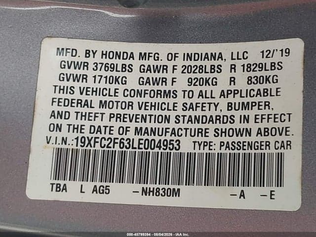 2020 HONDA CIVIC LX 9