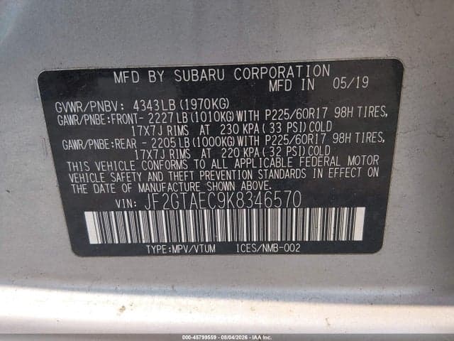 2019 SUBARU CROSSTREK 2.0I PREMIUM 9