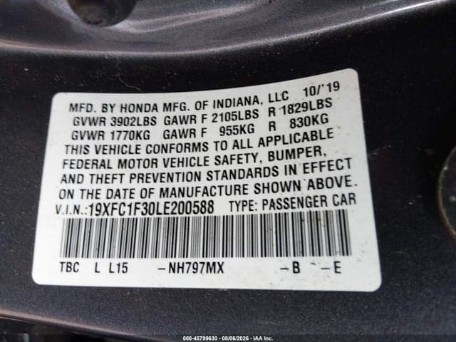 2020 HONDA CIVIC EX 9