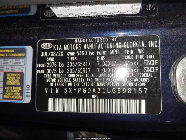 2020 KIA SORENTO 2.4L LX 9