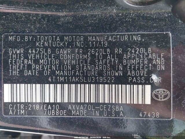 2020 TOYOTA CAMRY SE 9