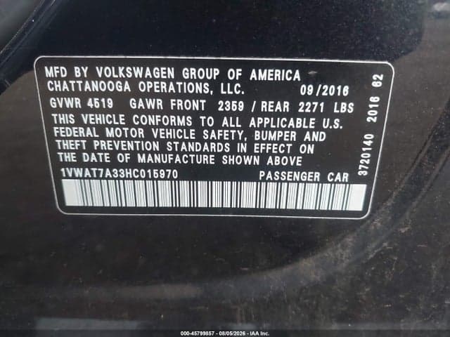 2017 VOLKSWAGEN PASSAT 1.8T S 9