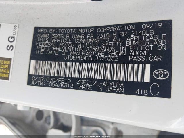 2020 TOYOTA COROLLA LE 9