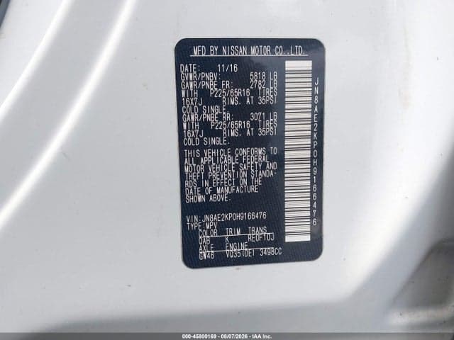 2017 NISSAN QUEST SV 9