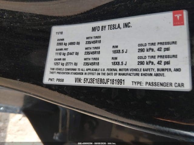2018 TESLA MODEL 3 LONG RANGE/PERFORMANCE 9