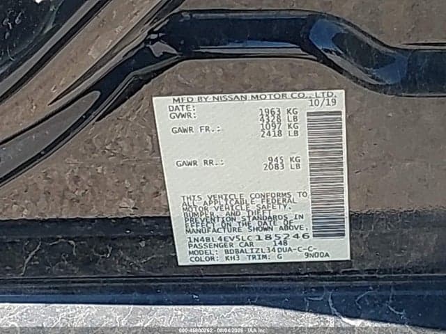 2020 NISSAN ALTIMA SL FWD 9