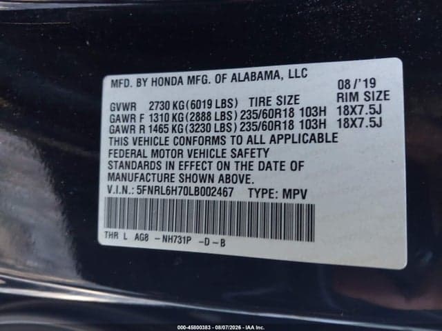 2020 HONDA ODYSSEY EX-L/EX-L W/NAVI RES 9
