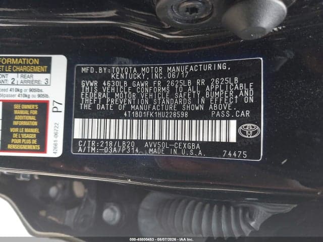 2017 TOYOTA CAMRY HYBRID XLE 9