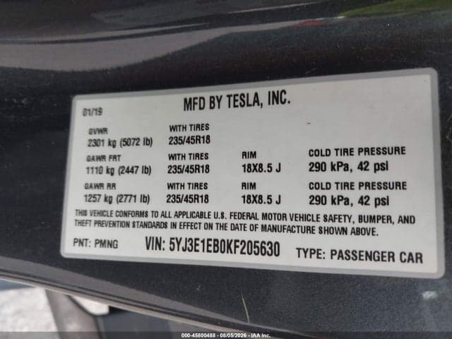 2019 TESLA MODEL 3 LONG RANGE/PERFORMANCE 9