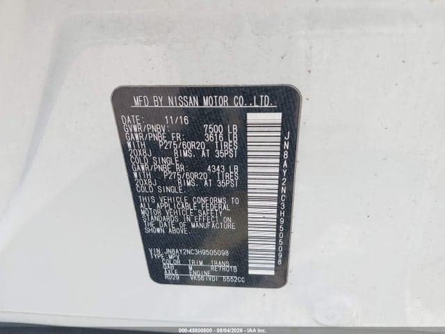 2017 NISSAN ARMADA PLATINUM 9