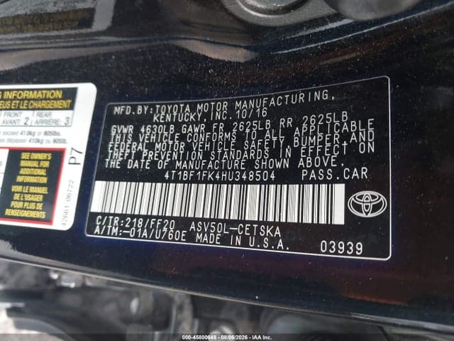 2017 TOYOTA CAMRY SE 9