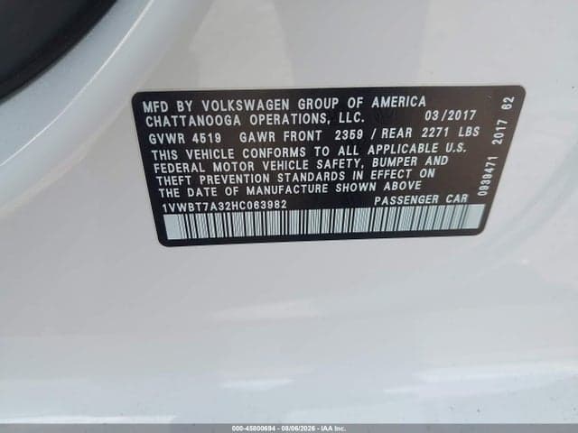 2017 VOLKSWAGEN PASSAT 1.8T SE 9
