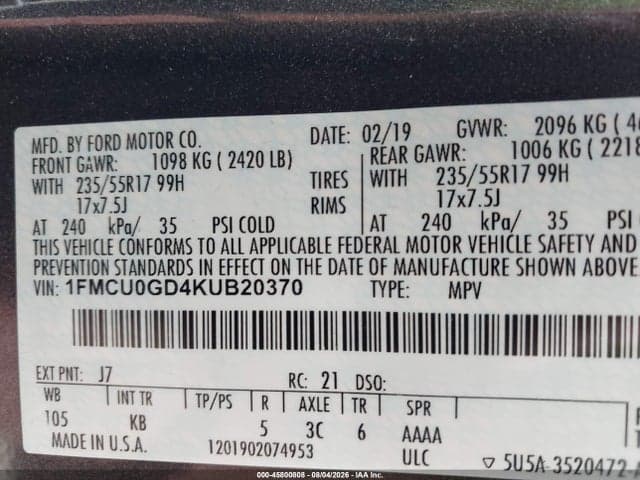 2019 FORD ESCAPE SE 9