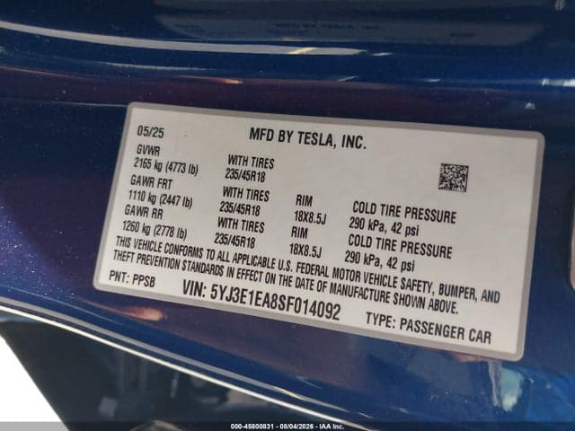 2025 TESLA MODEL 3 LONG RANGE REAR-WHEEL DRIVE/STANDARD REAR-WHEEL DRIVE 9