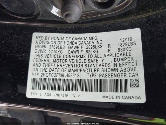 2020 HONDA CIVIC SPORT 9
