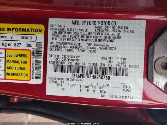 2017 FORD FUSION SE 9