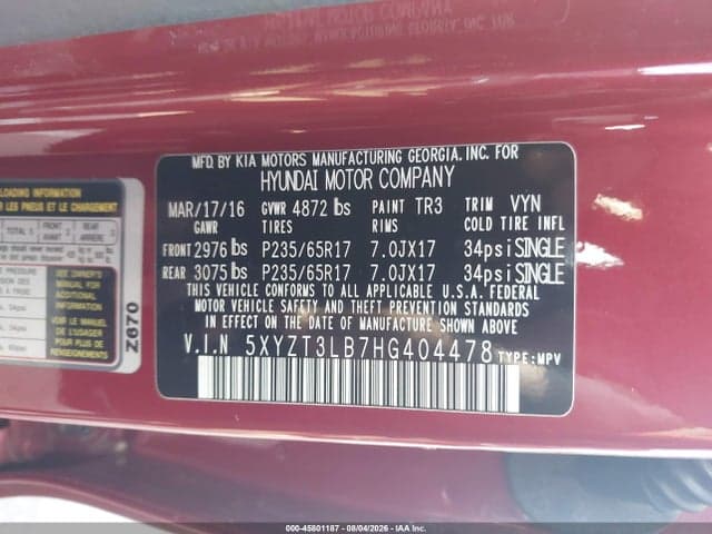 2017 HYUNDAI SANTA FE SPORT 2.4L 9