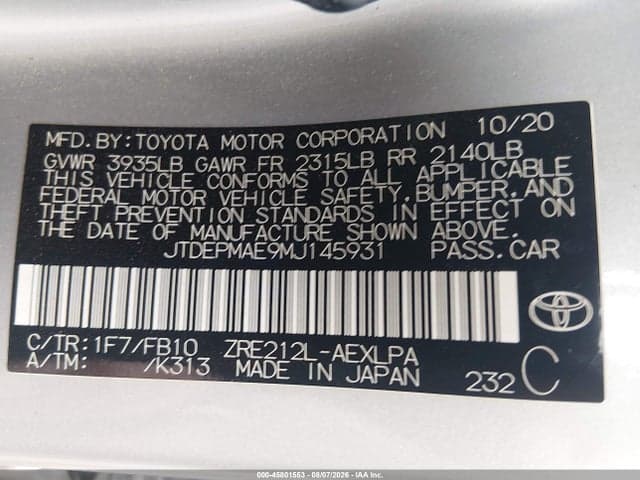 2021 TOYOTA COROLLA LE 9