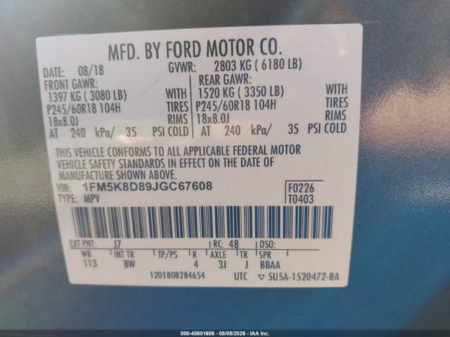 2018 FORD EXPLORER XLT 9