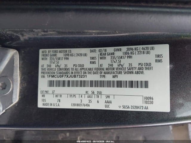 2018 FORD ESCAPE S 9