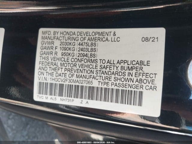 2021 HONDA ACCORD SPORT 2.0T 9