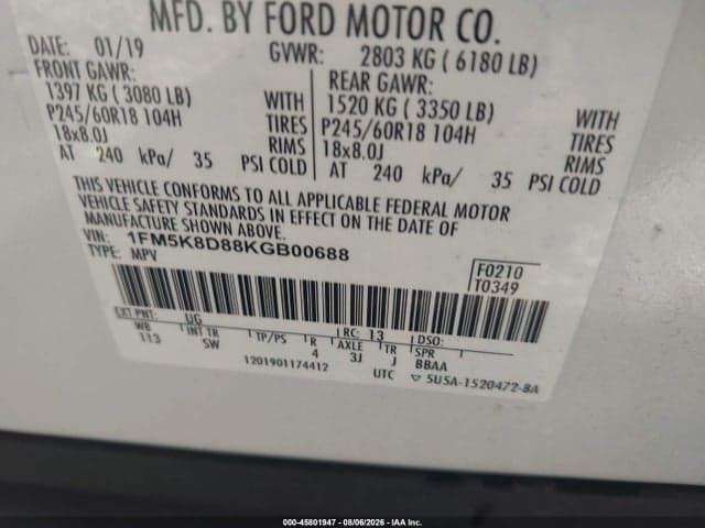 2019 FORD EXPLORER XLT 9