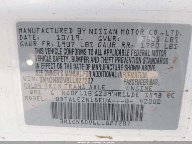 2020 NISSAN VERSA S XTRONIC CVT 9
